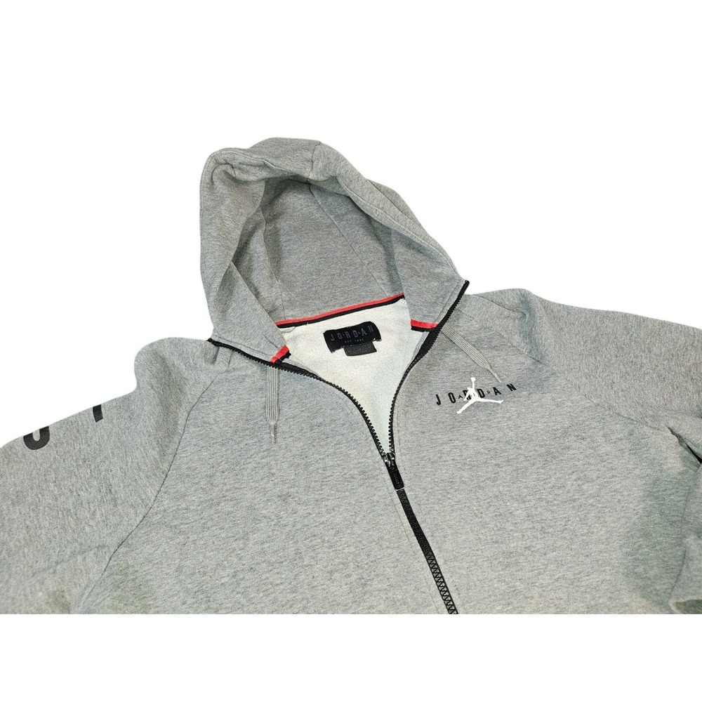 Jordan Full Zip Hoodie Mens Gray M Jumpman Logo Sleeve Graphic Fleece Sweatshirt